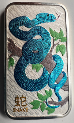 #ad Stunning Blue Colorized 2025 Snake Perth Mint 1oz .999 Silver Bullion Bar $125.00