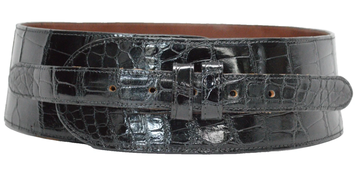 Nancy Gonzalez black 2” wide alligator crocodile belt XS S Nancy Gonzalez - Black Crocodile Small Chain Bag main image 3