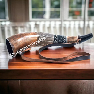 #ad #ad Viking War Horn 16quot; Genuine Ox Horn Battle Trumpet Premium Hand Engraved $29.97