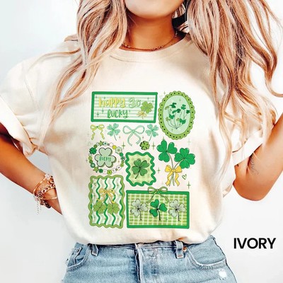Happy Go Lucky St Patricks Day Tee Irish Shamrock Clover Green Holiday Gift