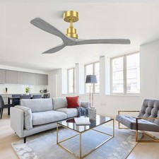 52 In Gold Solid Wood Ceiling Fan Without Light Remote 6 Speed Reversible Motor