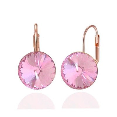 Austrian Crystal Round Drop Dangle Leverback Earrings | Plated 18K/Rose Gold Zir