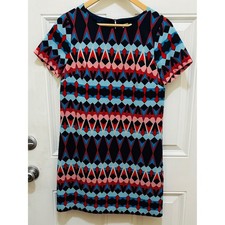 J.Crew Women Navy Blue Geometric Diamond Print Short Sleeve Shift Dress C5608 0