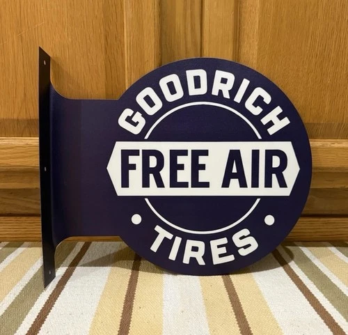 Goodrich Tires Free Air Flange Sign Gas Double Sided Vintage Style Wall Decor