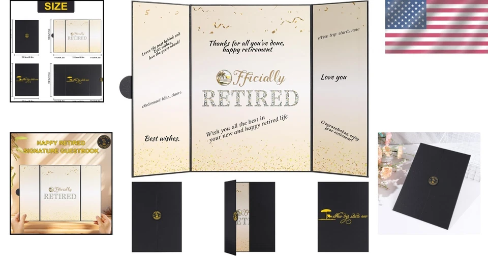 Выход на пенсию гостевая книга карта украшения черное золото праздничный знак - Изображение 2 из 4