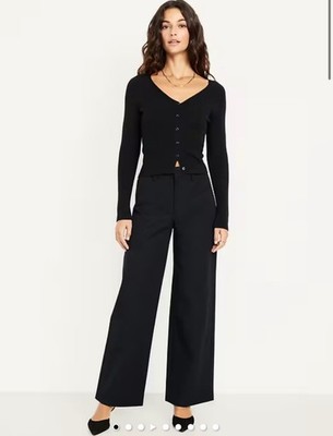 Old Navy High Waisted Super Wide-Leg Pixie Pants Size 4 Petite- BLACK- NWT
