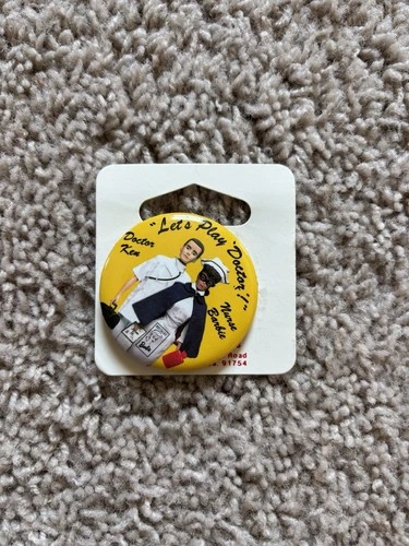 Vintage “Let’s Play Doctor!” Doctor Ken and Nurse Barbie Button Pin