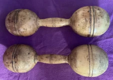 Antique Victorian 1 LB. Wood Dumbbells Hand Weights Set of 2