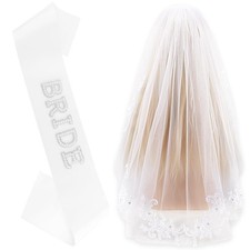 Bride Veil Silver Sash for Women Girls Bridal Shower Supplies Bachelorette Pa...