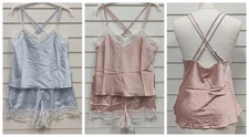 EX CHAIN STORE LADIES BLUE PINK SATIN CAMI SHORT SET PYJAMA SET UK SIZES 6-18
