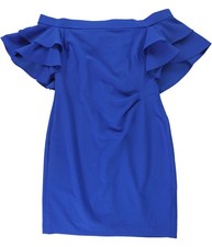 Ralph Lauren Womens Ruffle Off-Shoulder Dress, Blue, Petite, 12P