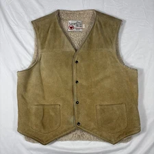 Vintage The Leather Shop Sears Vest Sherpa Lined Snap Front Western Mens Large