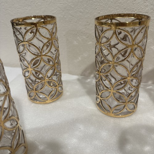 Vintage Imperial Glass Highball Sortijas De Oro 22K Golden Partition 8 Glasses - Picture 6 of 19