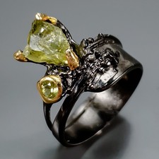 Handmade Natural Peridot Ring 925 Sterling Silver Size 7 /R449150