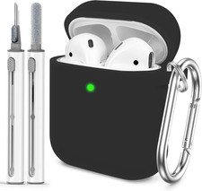 AirPods 1/2 Case Cover, Soft Skin Silicone Case Cover with Keychain, Black