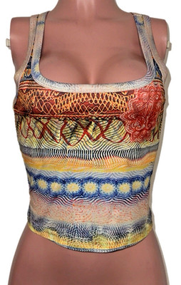 Sexy Low Cut Tribal Print Boho Indie Tank Crop Top New S Vacation Rave Emo Party