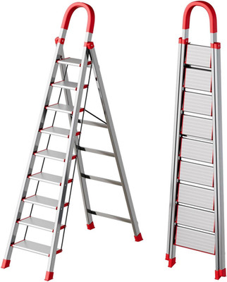 Heavy-Duty 9-Step Folding Ladder with Handrail, 330Lb Capacity, Anti-Slip
