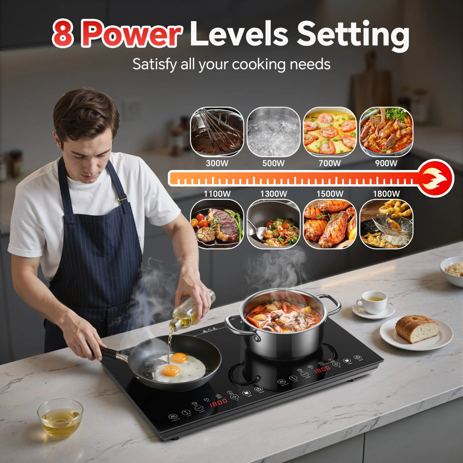 Amzgachfktch Portable Double Induction Cooktop 1800W 2 Burner 4 Preset Modes ETL