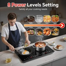 Portable Induction Cooktop 2Burner-1800W 8 Power Settings, 4 Pre-Set Modes Touch