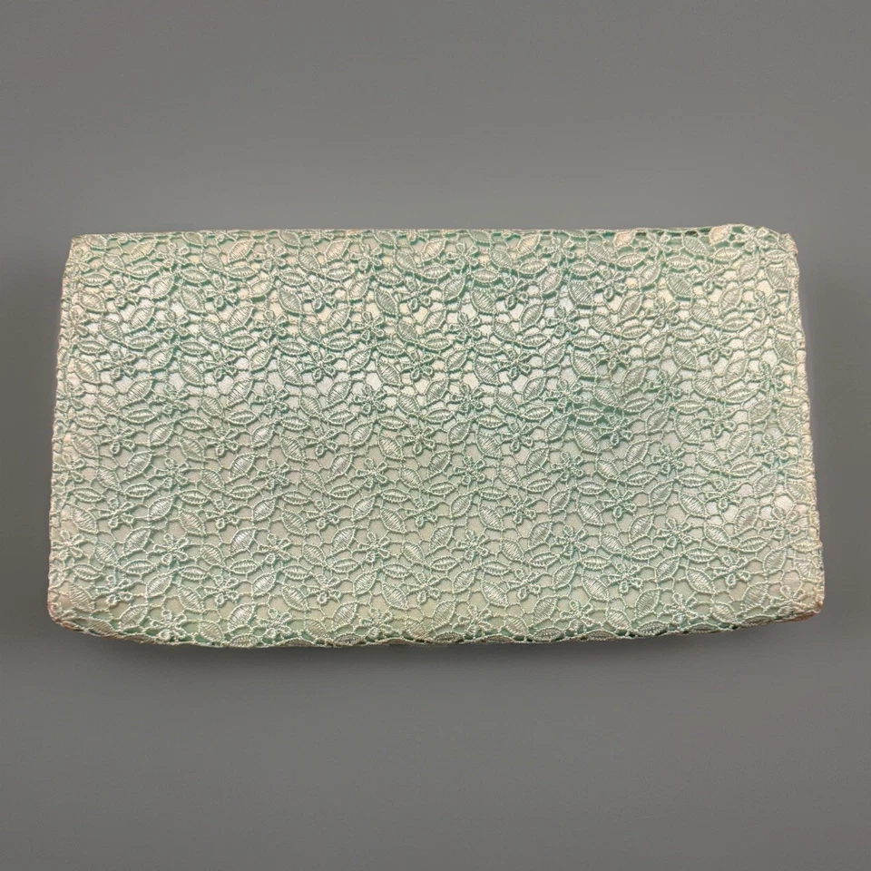 BANANA REPUBLIC Clutch Light Blue Green Floral Lace Vintage Style Fold Over NEW - Image 3 of 4