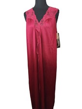 Vintage Vassarette Silky Nightgown Long GOWN V-Neck Lace MEDIUM USA NEW