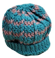 Knitted Winter Children  s Toddler Hat Teal Mauve Pink Handmade 6.75  Opening