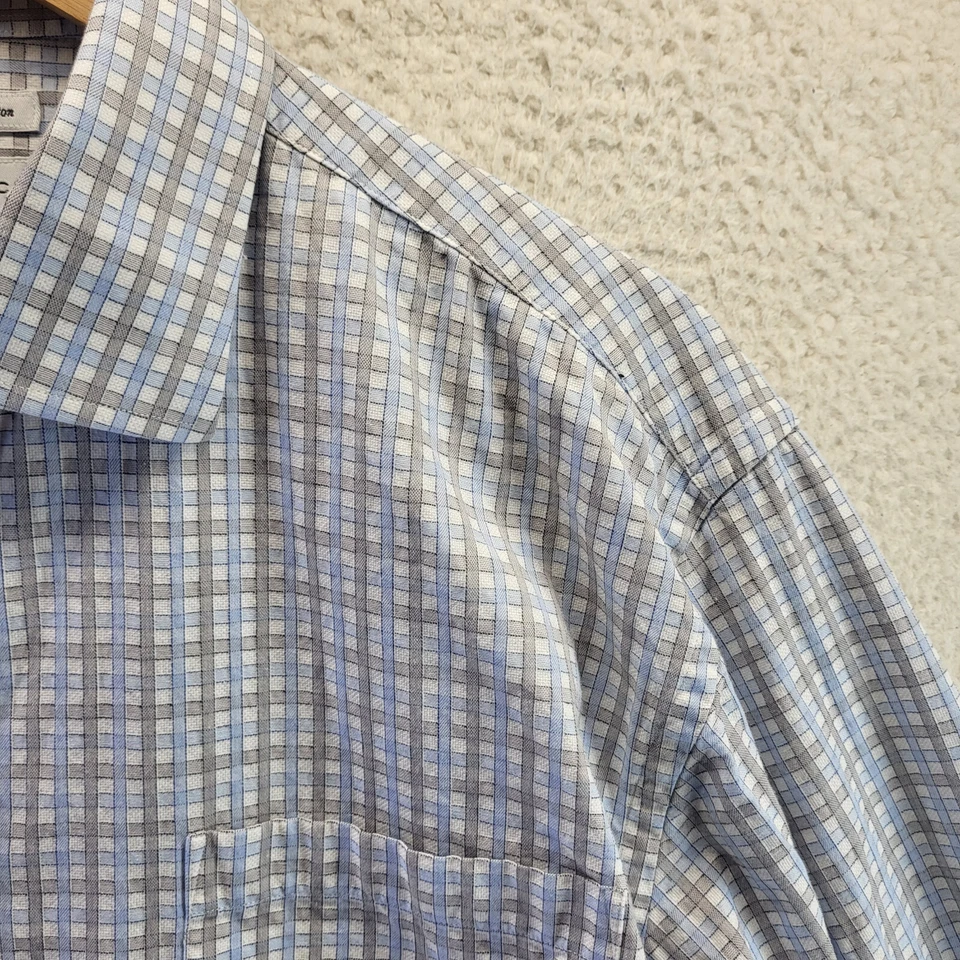 Рубашка мужская Bachrach на пуговицах 16,5 32/33 синяя клетчатая 80-е 2-слойная хлопок размер XL с длинным рукавом - Изображение 4 из 4