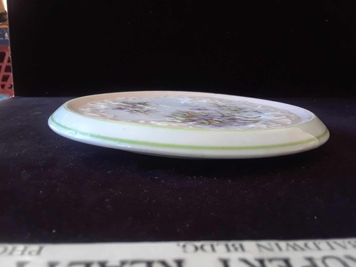 Vtg. 6 1/2" Porcelain Round Teapot Trivet Plate Purple Floral Design Pink Fade - Picture 4 of 5