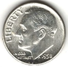 1958 ROOSEVELT DIME in BRILLIANT UNCIRCULATED CONDITION stk R-.10