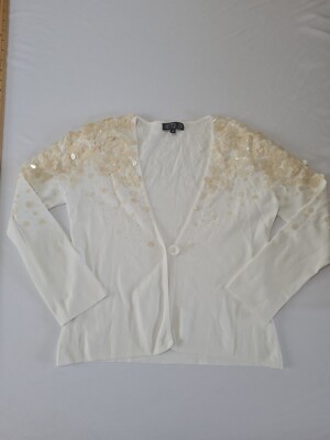Damen Strickjacke After Six Größe 2 Knopfleiste Langarm Elfenbein Pailletten 13500