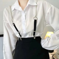 Slim Pearl Chain Suspenders Belts for Women Rhinestone Strap Shirt Decor Clip