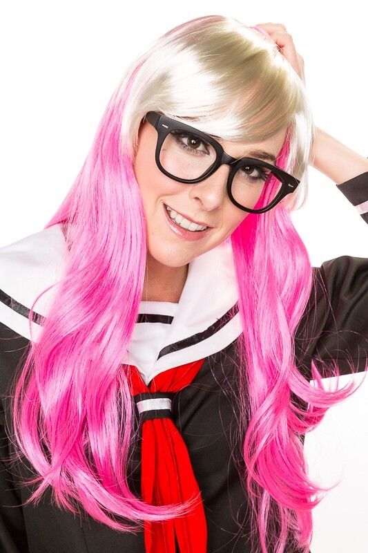 Halloween Long 2Tone Blonde/ Pink Sexy Schoolgirl Party Cosplay Wig WT0104S