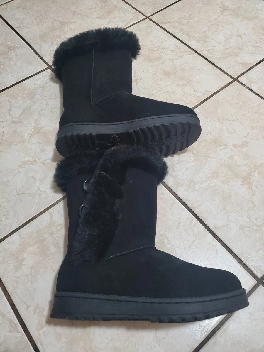 Kohls So Women s Abigail Black Suede Round Toe Mid Calf Winter Boots Size 6.M