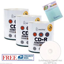 300 Smartbuy 52X CD-R White Thermal Printable Record Disc FREE Micro Fiber Cloth