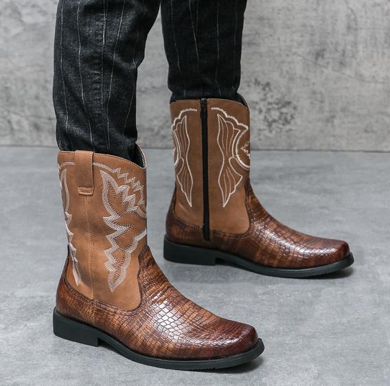 Me Boots Brown Leather Western Mid Calf Boots 27.5 Mex US 10 Zip Cowboy Mens Men main image 2