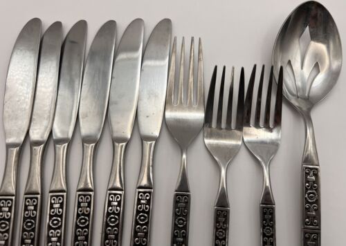 Vtg Continental Stainless Flatware Serving Lot Flower Scroll 10 Pc MCM Japan - Picture 3 of 7