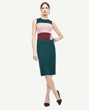New Ann Taylor Red Pink Green Colorblock Lined Sleeveless Zipped Sheath Dress 6