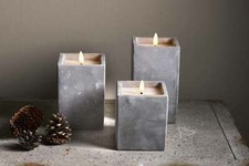 LED Kerzen grau Beton Echtwachs 6/18h Timer 3D Flamme schwere Ausf&uuml;hrung Neu