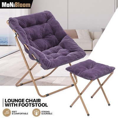 Purple Foldable Comfy Cozy Saucer Lounge Chair Faux Fur Oversized