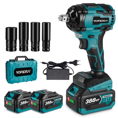 1000Nm Cordless Impact Wrench 1/2'' Brushless High Power Driver Kit With Battery