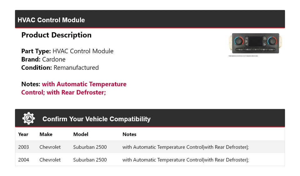Módulo de control de climatización Cardone para Chevrolet Suburban 2500 2003-2004 Foto 2 de 4