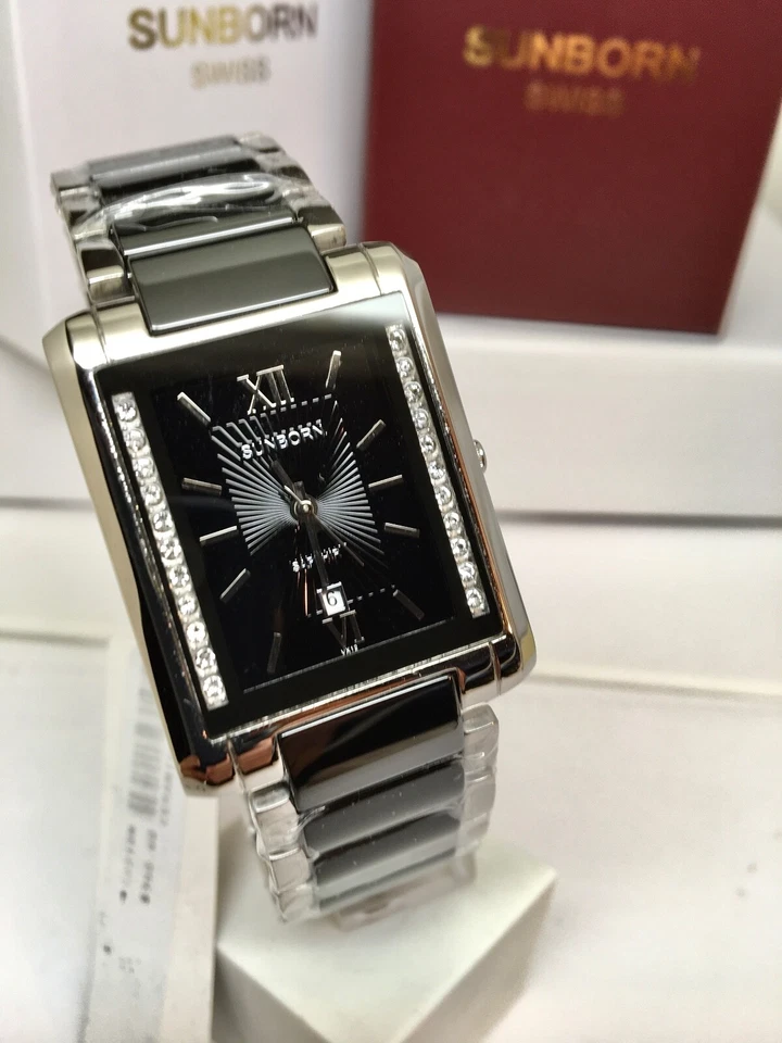 SUNBORN 50218M Ceramic Men's Precision Quartz Black Dial Two tone Silver Watch - Image 4 of 4