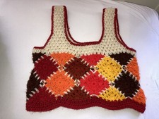 Vintage Youth Crochet Vest Clothing Medium Baar and Beards Autumn Colors 1970  s