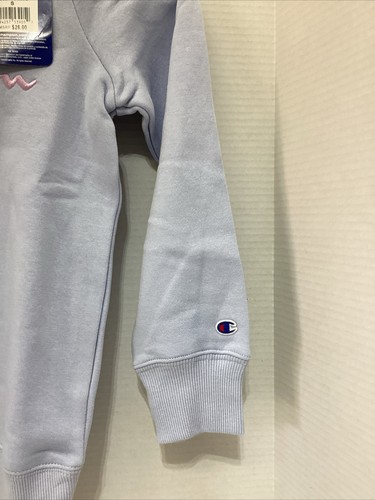 Champion Sweatshirt Kids Size Small GIRLS SCRIPT LOGO Collage Baby Blue - Picture 2 of 4