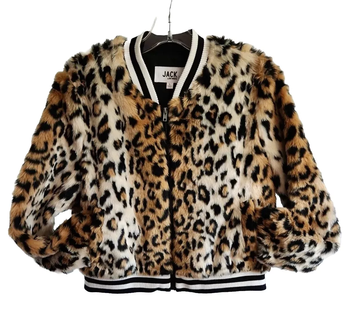 Jack By BB Dakota Women s Faux Fur Animal Print Full Zip Jacket L