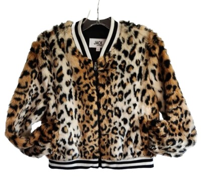 Jack By BB Dakota Women's Faux Fur Animal Print Full Zip Jacket L
