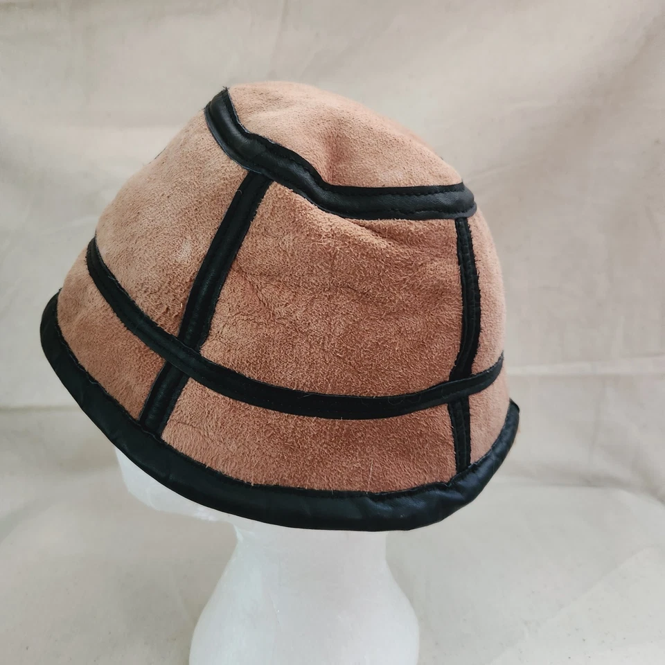 De Colección Años 90 Sherpa Sombrero Cubo Pulido Retazos Piel de Oveja Gamuza Retro Pequeño Foto 4 de 4