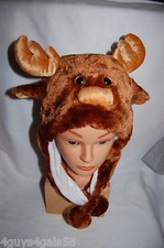 Boys Girls PLUSH FAUX FUR ANIMAL HAT Fleece Lined ELK MOOSE One Size Fits Most