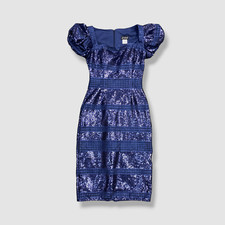 $595 Jovani Women's Blue Sequin Square Neck Sheath Dress Size 2