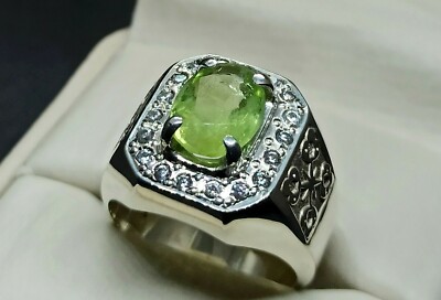 Natürlicher 3,5 kt hellgrüner Peridot Sterlingsilber 925 handgefertigter Peridot Herrenring